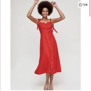 Aritzia Wilfred Red Rosalie Linen Dress